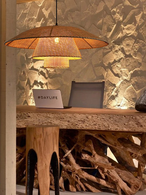 suspension vintage en rotin tissé à la main pour restaurants et hôtels - vue 5 sur 10
