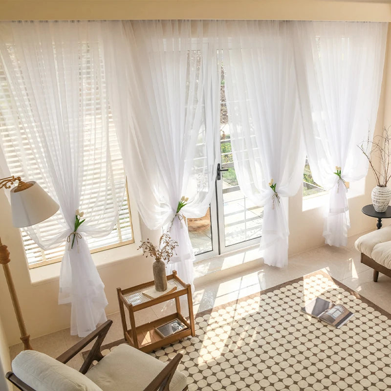 Voilage tulle moderne transparent pour fenêtre salon décoration - vue 3 sur 7