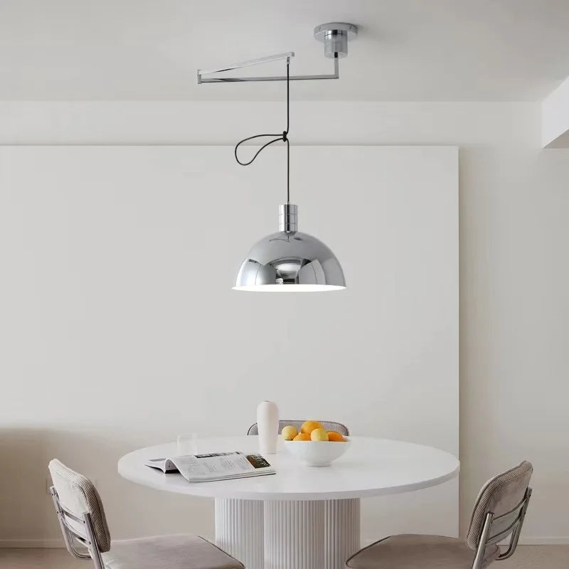 Suspension extensibles nordiques LED blanc noir Chrome abat-jour bras oscillant suspension pour salon Table à manger décor - vue 6 sur 9
