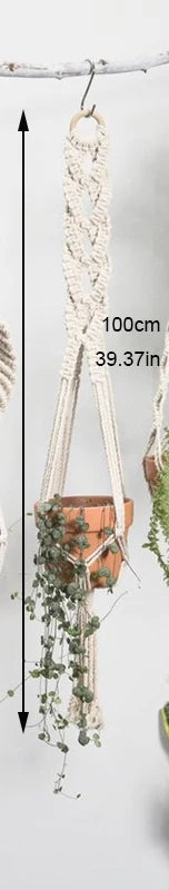 support de plante en macramé suspendu fait main en coton naturel - vue 15 sur 23