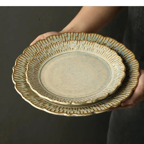 Assiettes plates ceramique relief retro style gastronomique