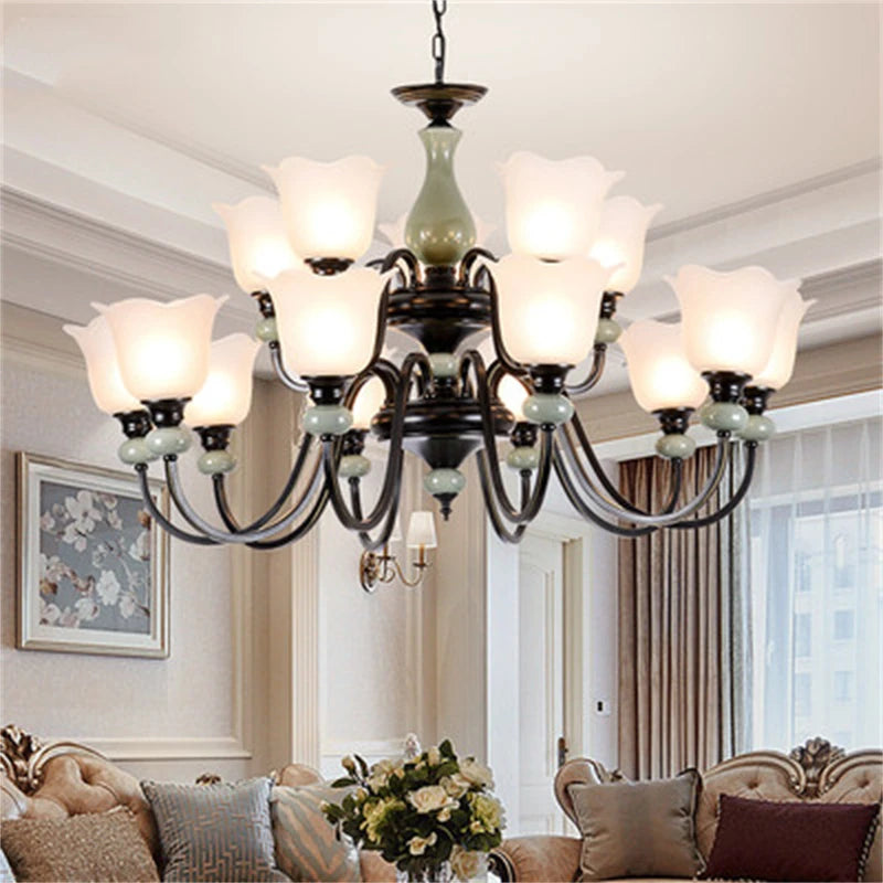 lustre en céramique vintage style américain éclairage intérieur classique - vue 10 sur 12