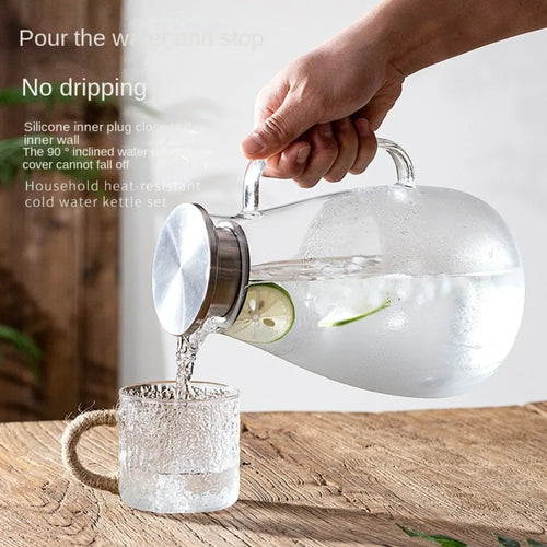 Pichet en verre borosilicate grande capacité avec couvercle