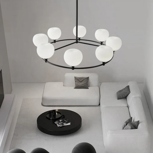 lustre en cuivre noir design moderne avec ampoule en verre blanc - vue 3 sur 12