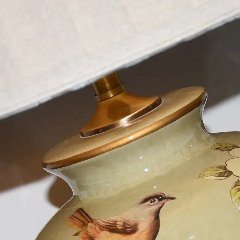 lampe de bureau nordique céramique motif fleur et oiseau - vue 5 sur 9