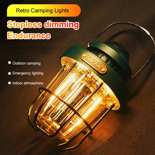 lampe rétro portable rechargeable pour camping et éclairage extérieur