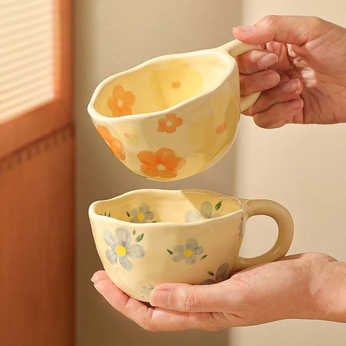 Mug ceramique artisanal floral forme irreguliere 300ml