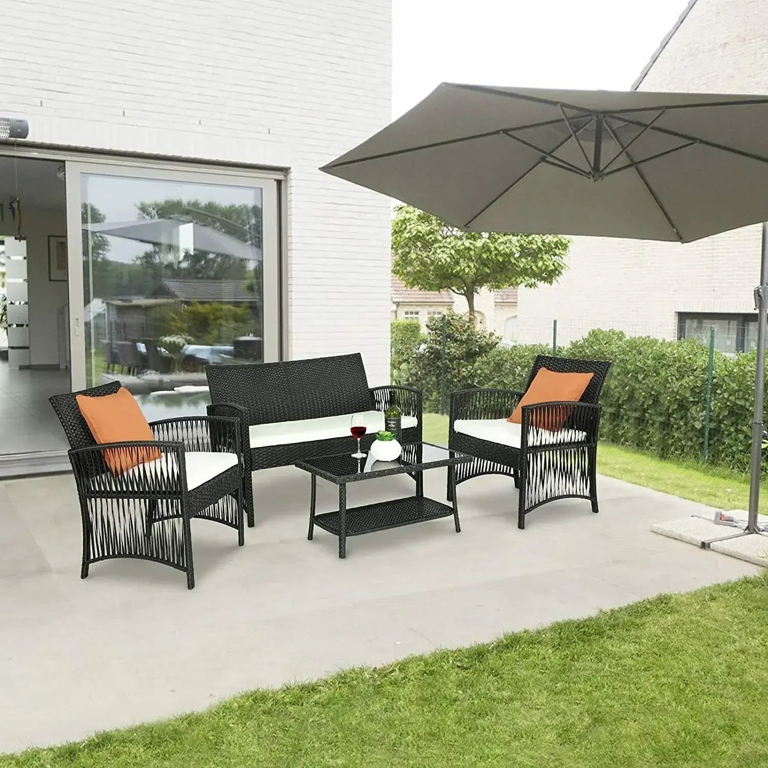 ensemble moderne de mobilier de jardin en rotin - vue 4 sur 8