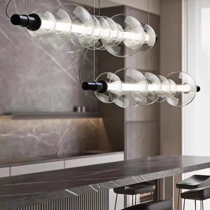 lustre moderne en bande de verre avec lumière led pour décoration maison - vue 3 sur 9