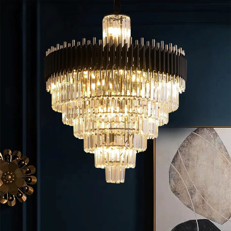 Lustre en Cristal de salon de luxe moderne Lustre en Cristal noir de haute qualité lampe en Cristal LED suspendue - vue 5 sur 7