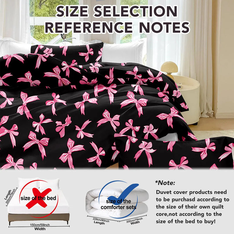 housse de couette à carreaux avec nœud papillon et taies d'oreiller