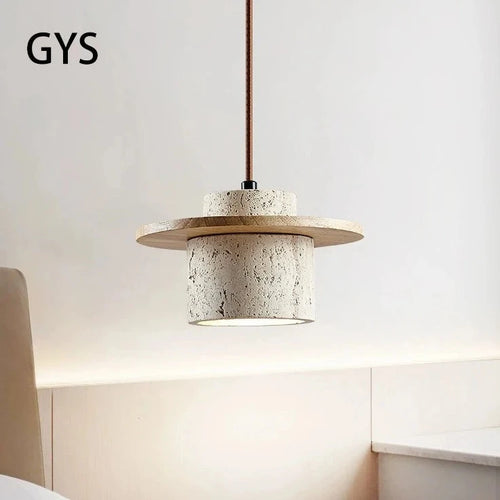 Suspension style japonais led vintage en pierre et bois
