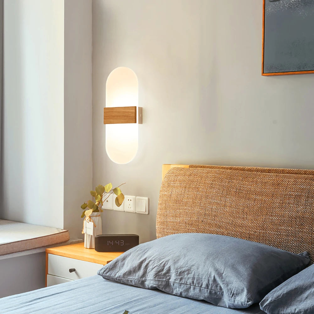 Nordique LED applique murale en bois acrylique chevet applique murale éclairage intérieur décor à la maison chambre salon cuisine étude allée lampe - vue 5 sur 9