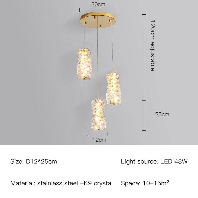 suspension nordique moderne en acier inoxydable et cristal décoratif - vue 12 sur 18