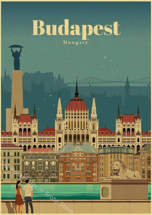 affiche rétro des villes du monde art mural décoration