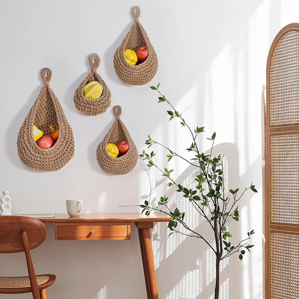 panier de rangement en coton tissé forme goutte pour fruits et légumes - vue 5 sur 9