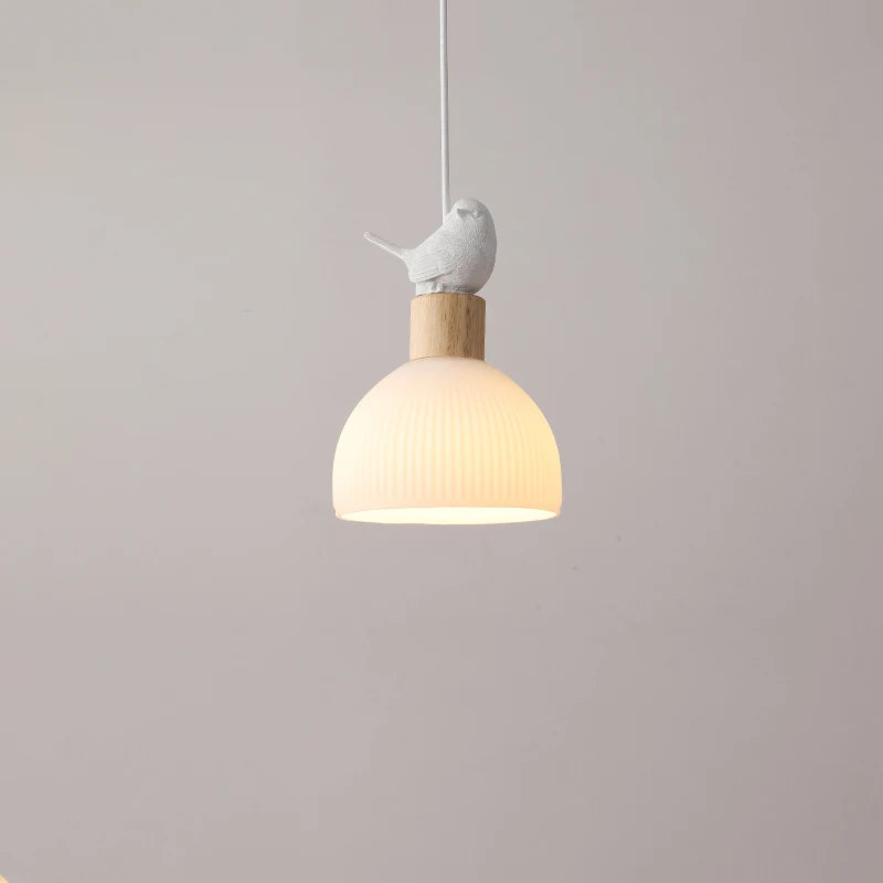 lustre led en bois avec abat-jour en verre blanc