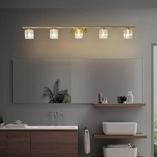 Led personnalité mode tout cuivre cristal miroir phare moderne Simple Anti-buée salle miroir phare