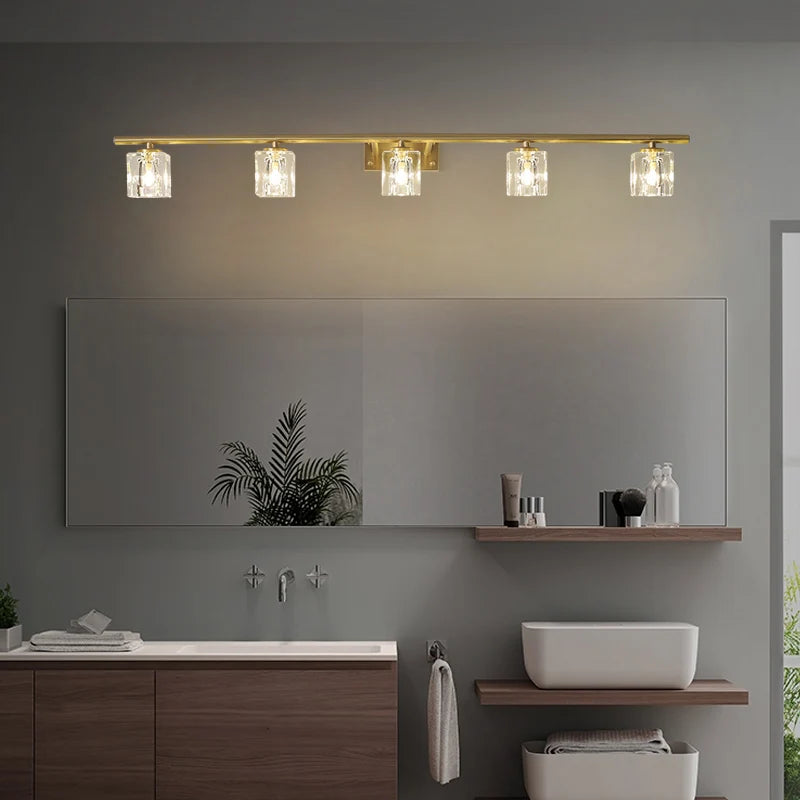 Led personnalité mode tout cuivre cristal miroir phare moderne Simple Anti-buée salle miroir phare - vue 3 sur 15