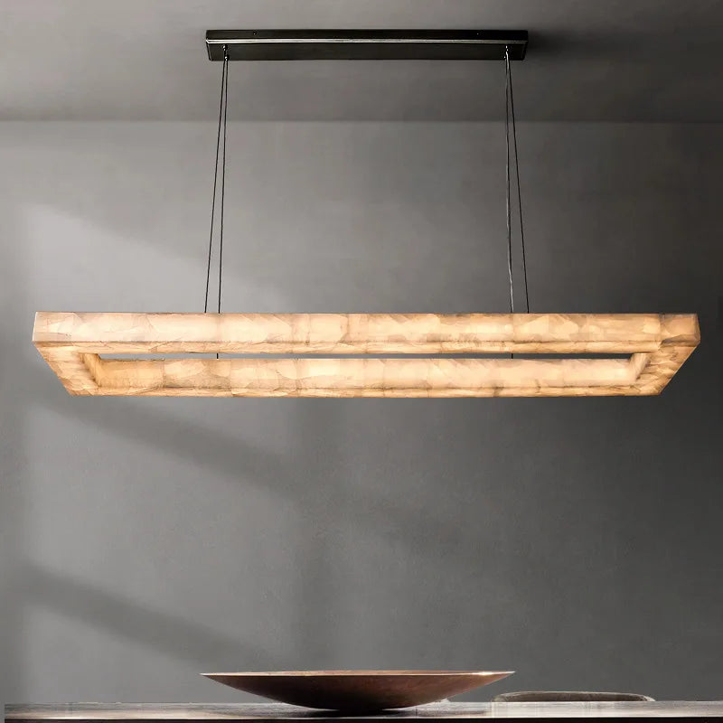 Lustre Rétro américain rectangulaire LED marbre noir plafond éclairage pour salle à manger - vue 3 sur 10
