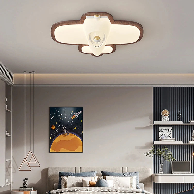 plafonnier avion en bois pour chambre d'enfant décoration lumineuse - vue 4 sur 12