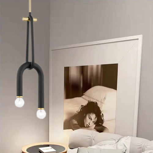 lustre créatif à 2 ampoules hauteur réglable en métal - vue 3 sur 8