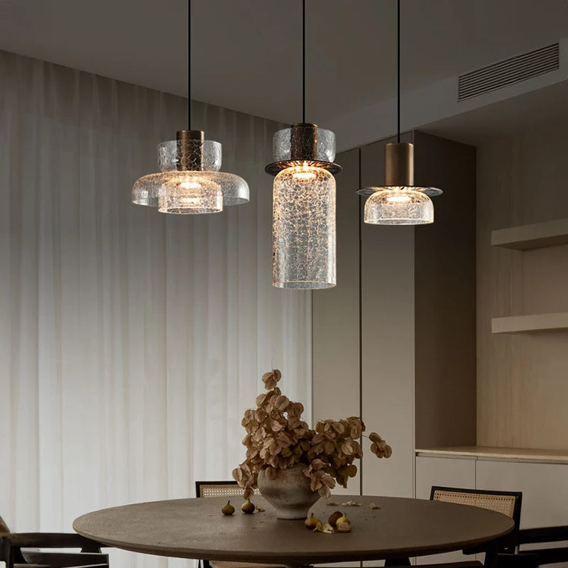 suspension en verre craquelé avec led et cordon réglable - vue 3 sur 12