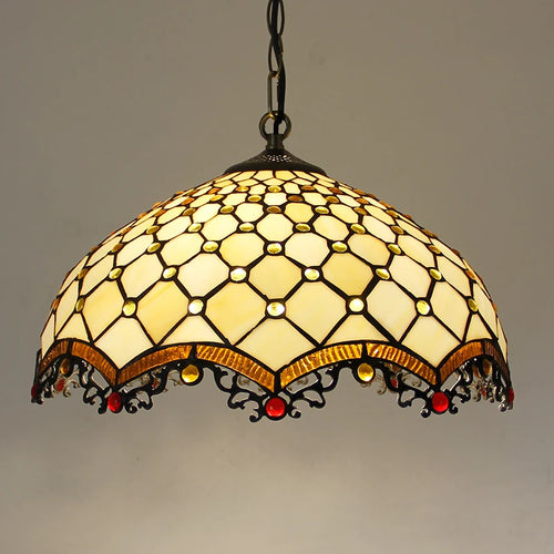 Rétro Tiffany Suspension Lumières suspension lustre salon baroque perle design Vitrail luxe 16 "mer bleu marron L - vue 10 sur 9