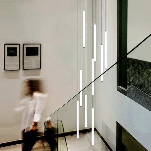 lustre long tube moderne pour villa nordique et hall d'exposition - vue 3 sur 14