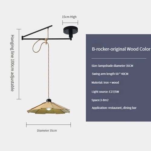suspension en bois rétractable à bascule luminaire décoratif d'intérieur - vue 18 sur 18