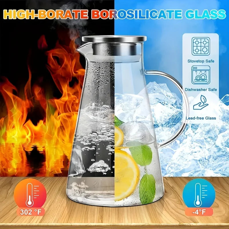 Carafe en verre resistant chaleur poignée grande capacite
