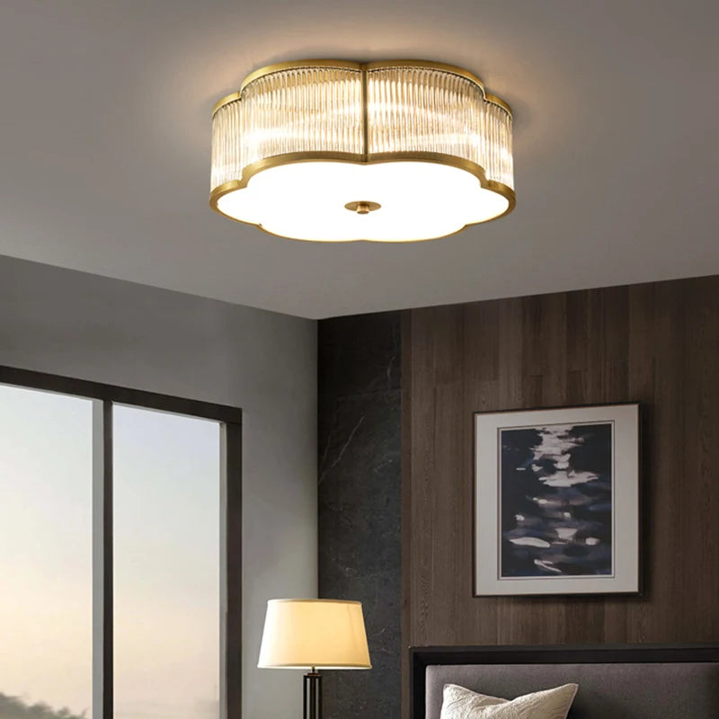 Lustre en verre de cuivre E27 LED montée au plafond pour salon allée chambre - vue 5 sur 8