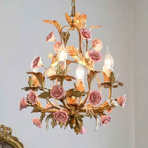 lustre led floral en céramique et cuivre pour intérieur décoratif - vue 5 sur 11