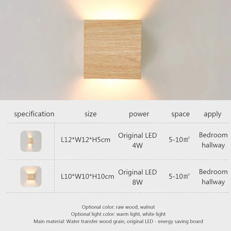 Applique murale Led en bois de couleur nordique