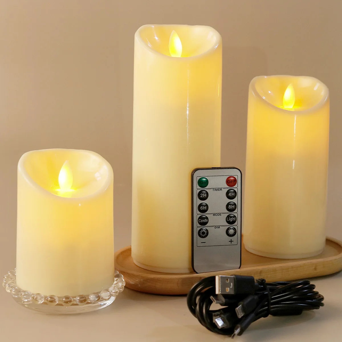 bougie pilier led rechargeable à distance avec minuterie et ambiance festive - vue 3 sur 13