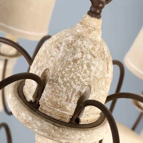 lustre vintage américain en bois avec oiseaux en tissu - vue 7 sur 6