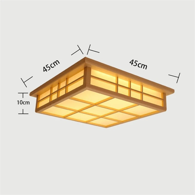Plafonniers carrés en bois japonais salon moderne éclairage De plafond cuisine Restaurant luminaire LED lampara De Techo - vue 5 sur 7