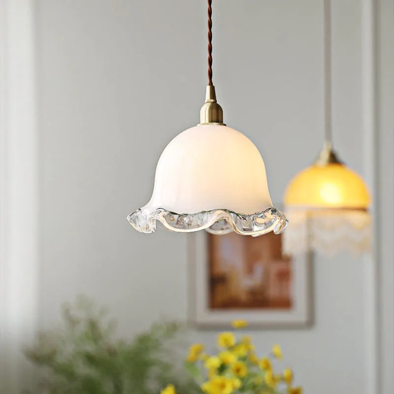 lustre vintage en verre design bourgeons de fleurs françaises - vue 2 sur 7