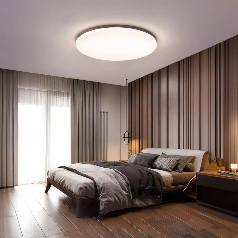 Walnut wood Flush Mount, Modern Minimalism Wabi-sabi, Ultrathin eye protection Ceiling light for Living room, Study, Bedroom - vue 4 sur 7