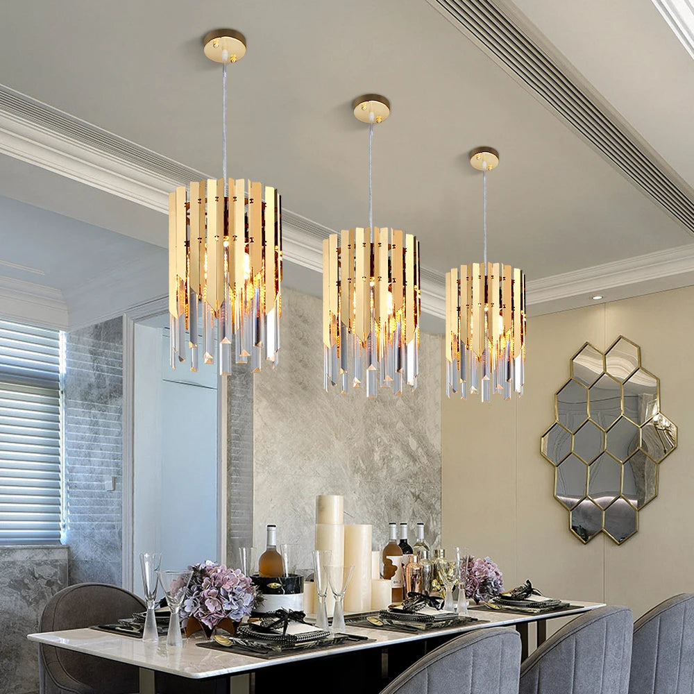 lustre en cristal chromé doré avec éclairage vintage intérieur - vue 2 sur 13