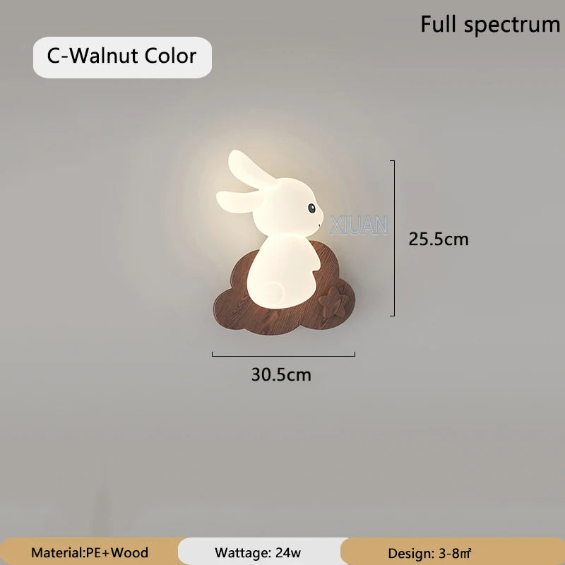 lampe de chevet wabi-sabi japonaise avec base en bois et lapin dessiné pour enfants