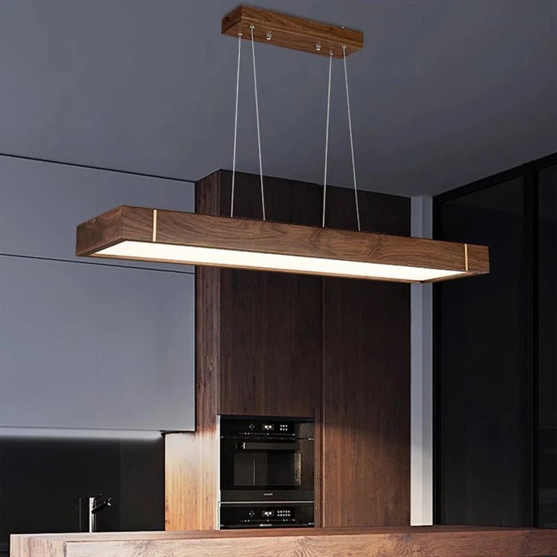 Lustre led modernes design bois foncé pour décoration intérieure - vue 4 sur 12