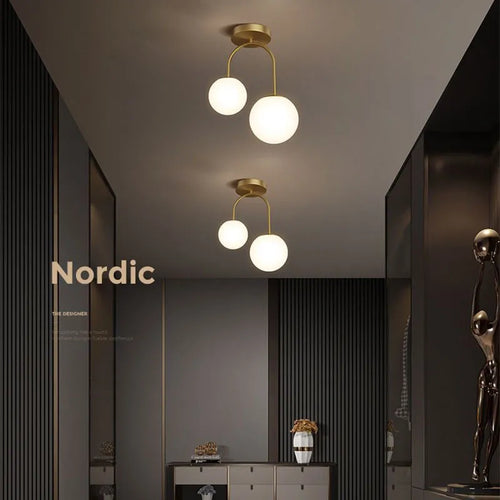 Boule de verre nordique LED plafonnier lampes pour allée couloir balcon couloir chambre horloge décoration de la maison éclairage intérieur - vue 3 sur 10