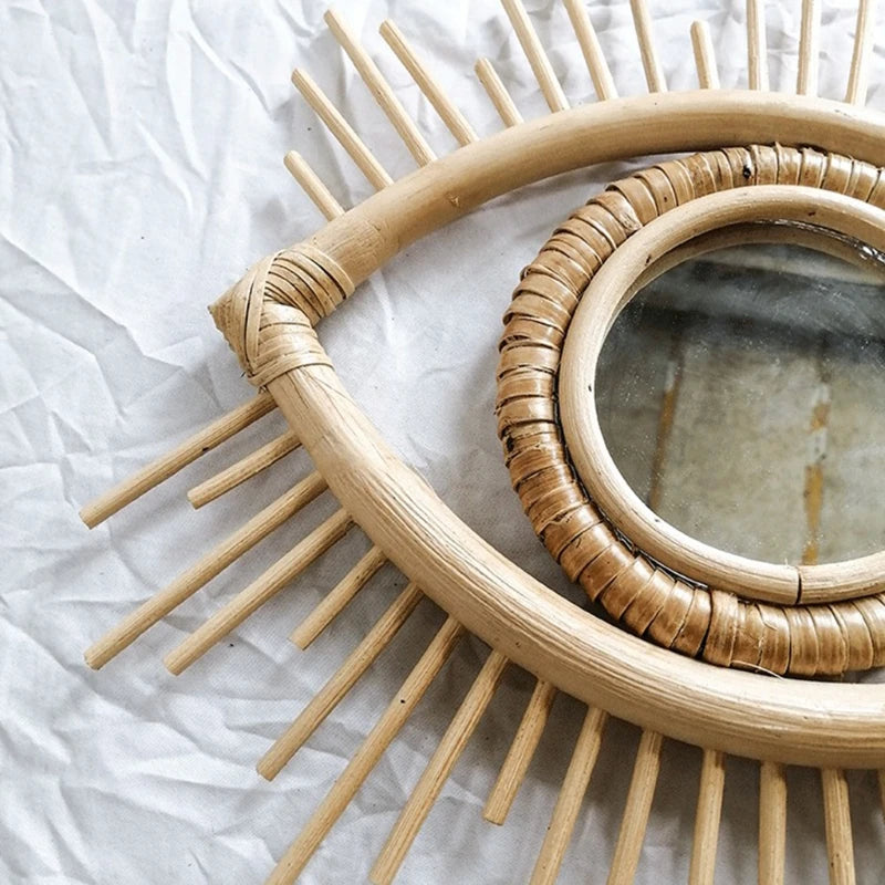 miroir décoratif en rotin en forme d'œil pour intérieur artistique - vue 6 sur 7