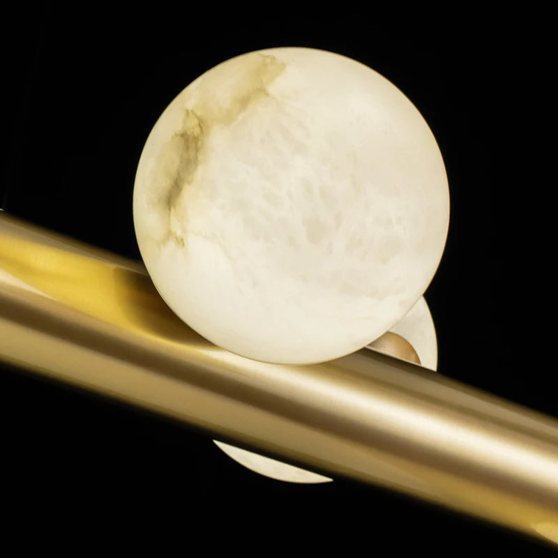 barre avec boule suspension table ronde en marbre éclairage salon de thé - vue 7 sur 7