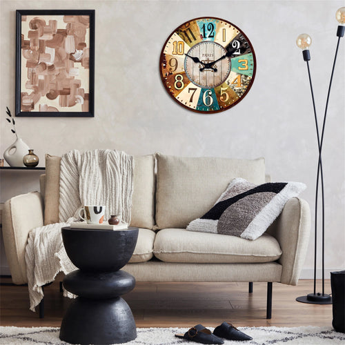 horloge murale rétro en bois pour décoration intérieure silencieuse - vue 7 sur 7