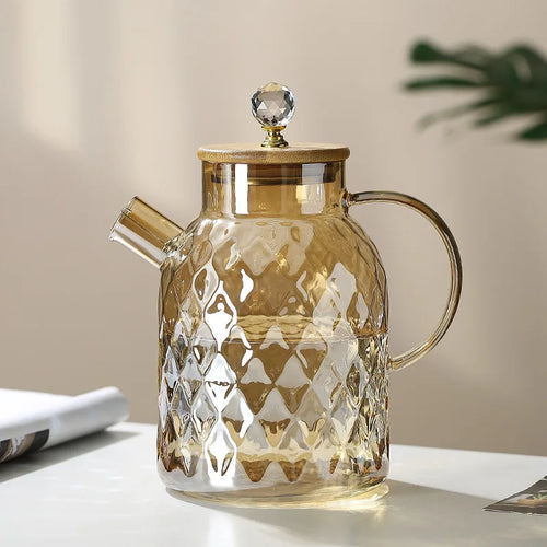 Bouilloire verre couvercle bambou filtre amovible infusions