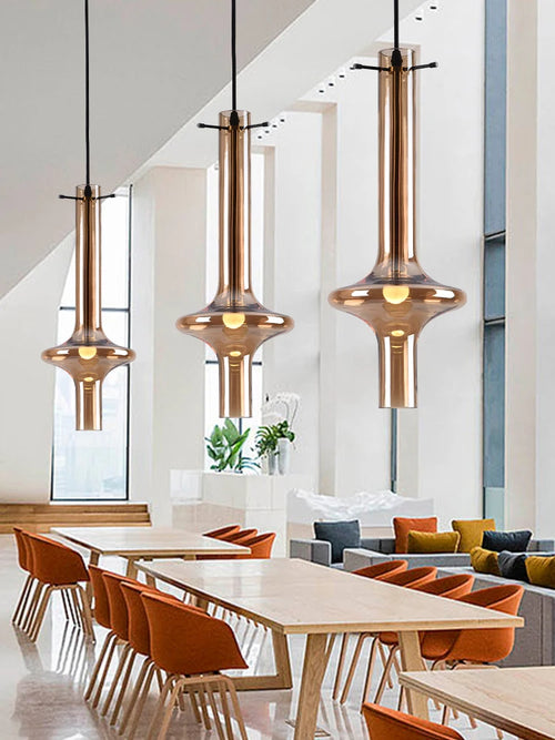 lustre en verre à joint en bambou créatif pour décoration intérieure - vue 2 sur 12