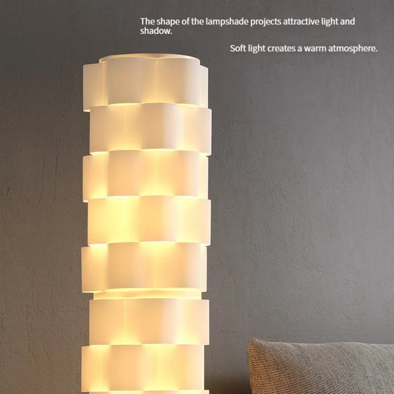 Lampadaire LED design moderne tissu blanc - vue 5 sur 6