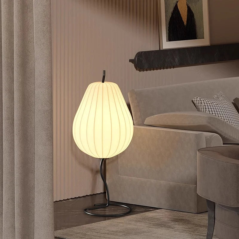 lampe de sol japonaise en soie design poire élégante et moderne - vue 4 sur 8
